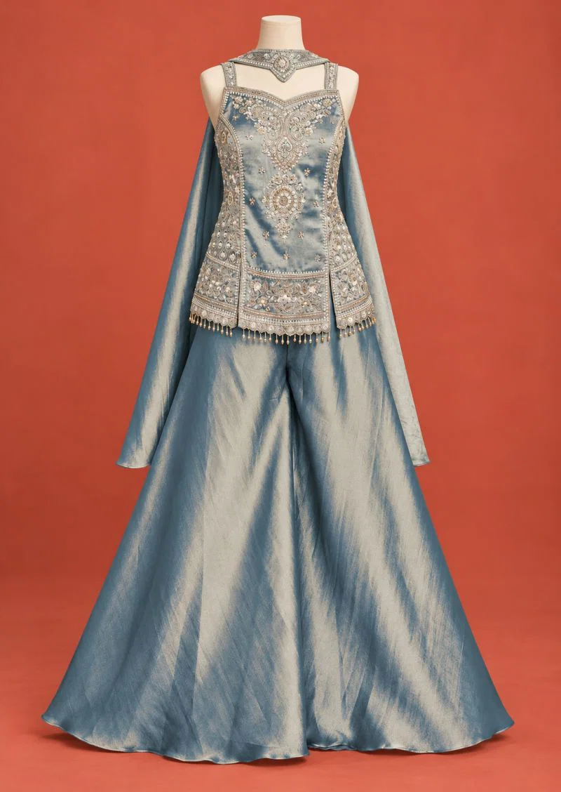 Kanjivaram By Aurraa Premium Silk Beads Work Indo Western 